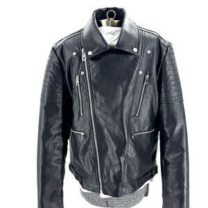 Eleven Paris Faux Leather Moto Jacket Quilted Lining Asymmetrical Zipper Men's L
